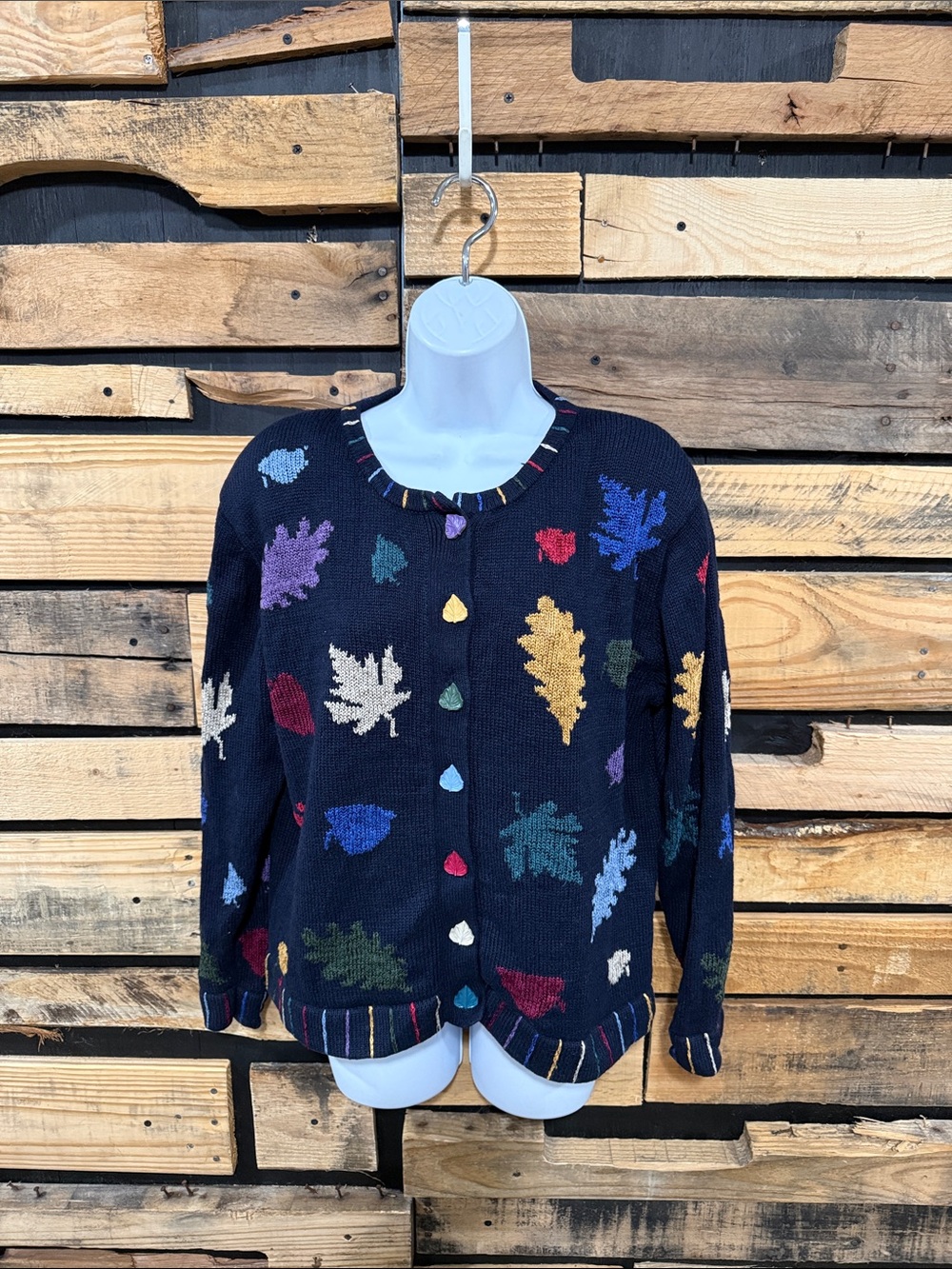 Vtg 90s Cardigan Novelty Leaf Artsy Cozy Cottagecore Quirky
Embroidered Medium
